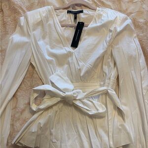 BCBG White Wrap Blouse with Bow